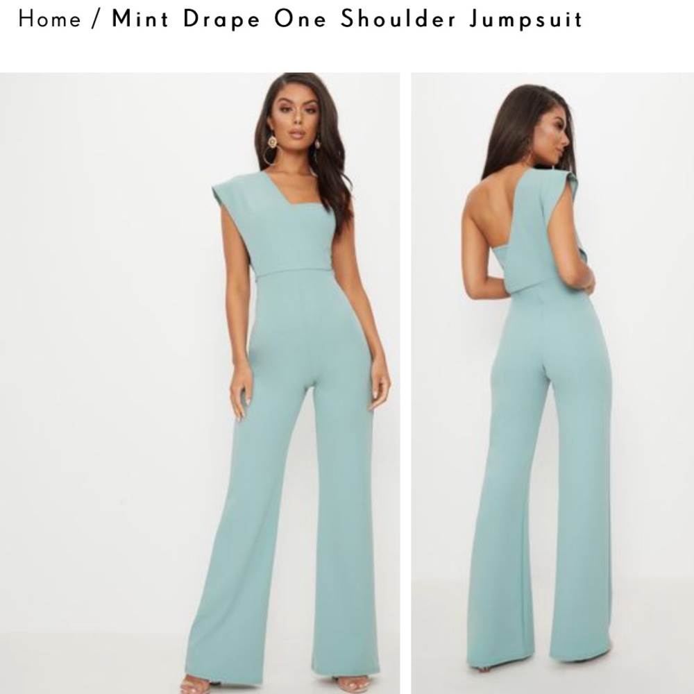 Mint drape one shoulder jump suit